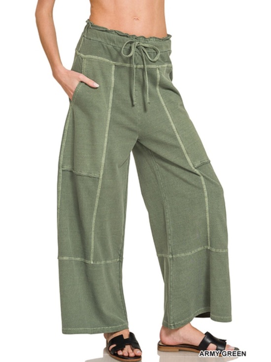 Zenana Outfitters Pants - 1X - 3X 384 ❤️Zenana army green PLUS FRENCH TERRY EXPOSED-SEAM WIDE LEG
PANTS